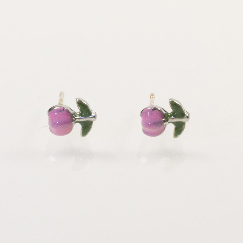Enamel Tulips Flower Stud Earrings