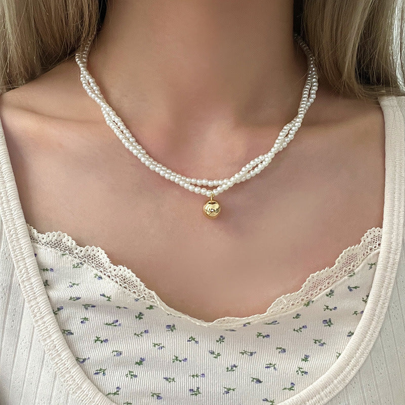 Choker Necklace for Women Double Layer Pearl Beads