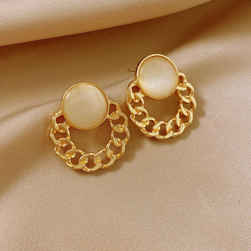 Opal Round Geometric Earrings