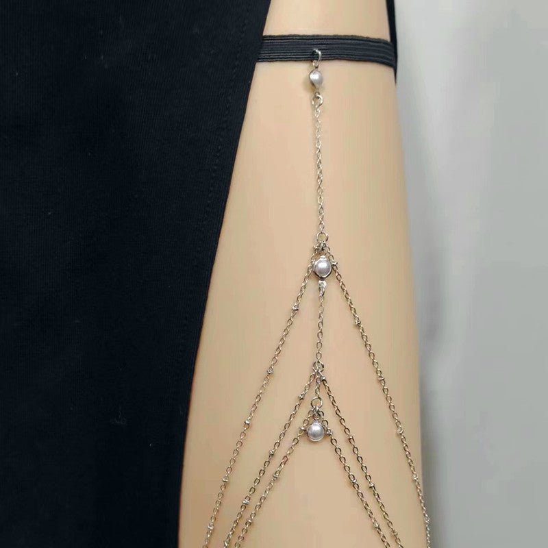 Sexy Multilayer Bead Chain Rhinestone Tassel Adjustable Elastic Thigh Chain