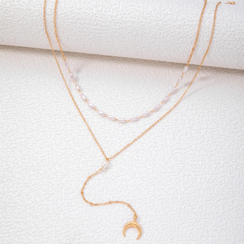 Women Pearl Bead Multi-layer Collarbone Chain Necklace