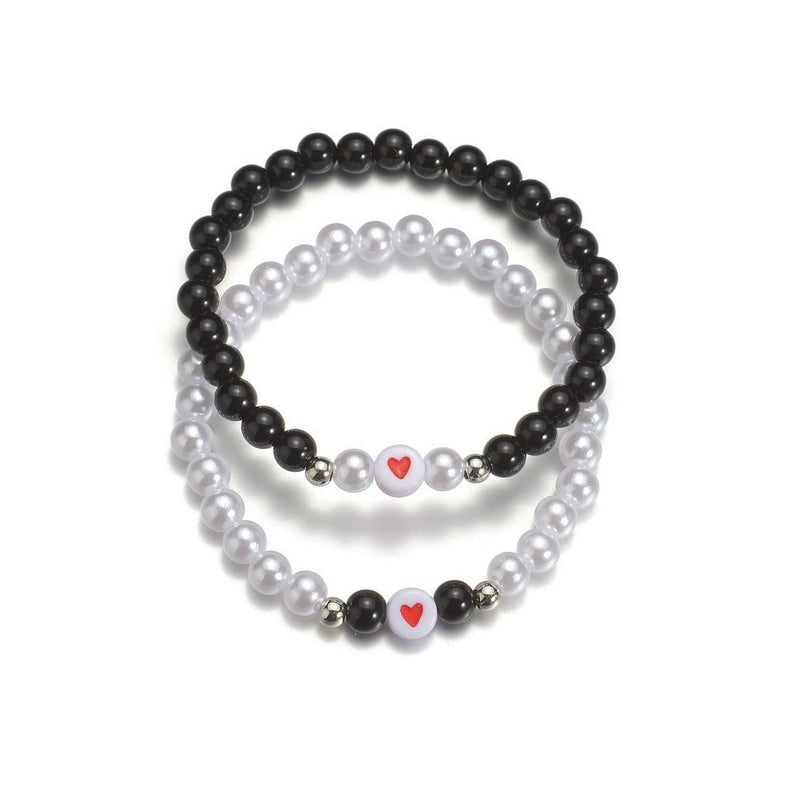 Acrylic Love Heart Beads Pearl Bracelet Set