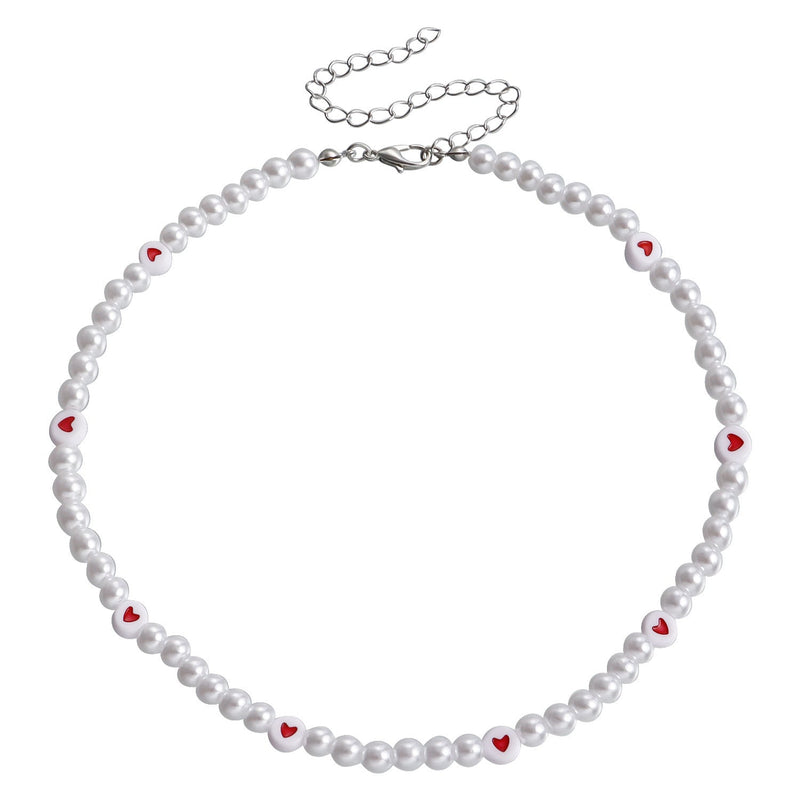 Love Imitation Pearl Necklace Beaded Clavicle Chain