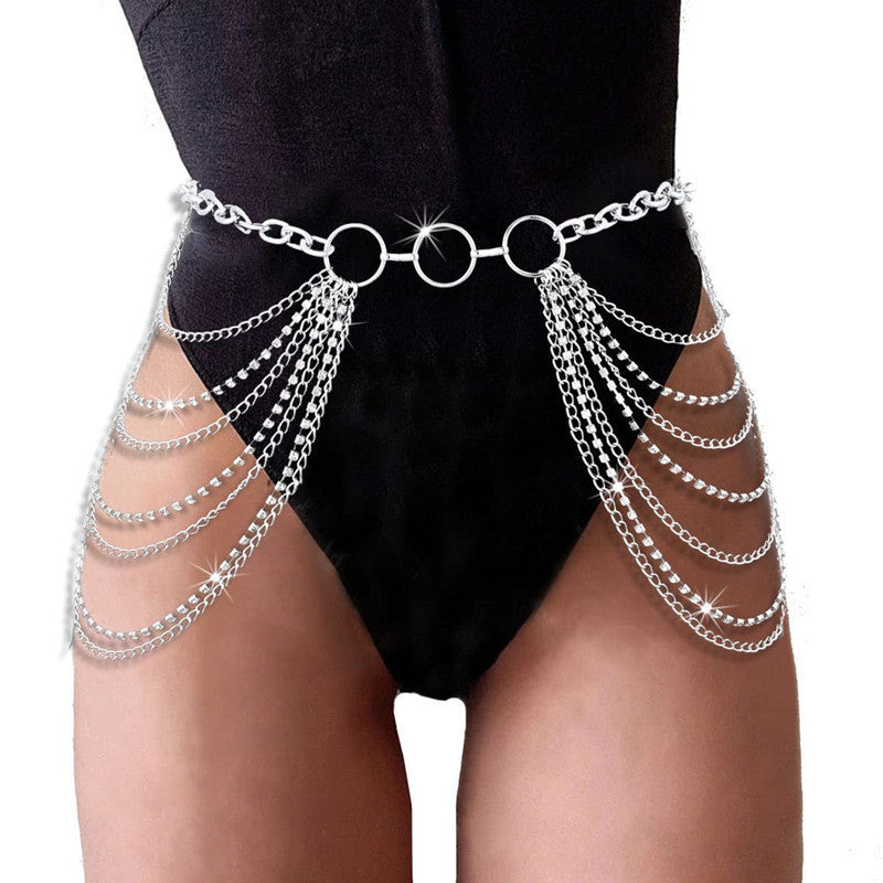 Multi-Layer Alloy Waist Chain Rhinestone Tassel Sexy Bikini Chain