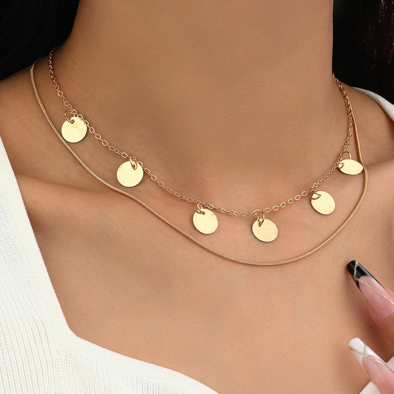 Layered Chain Multi Coin Pendant Necklace