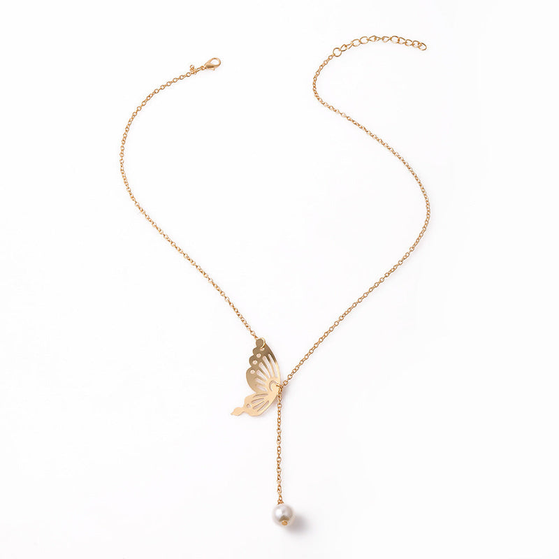 Hollow Butterfly Imitation Pearl Necklace