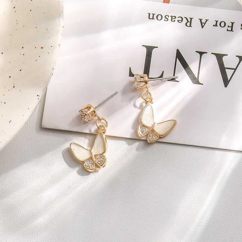 Butterfly Pendant White Crystal Hoop Jewelry Earrings