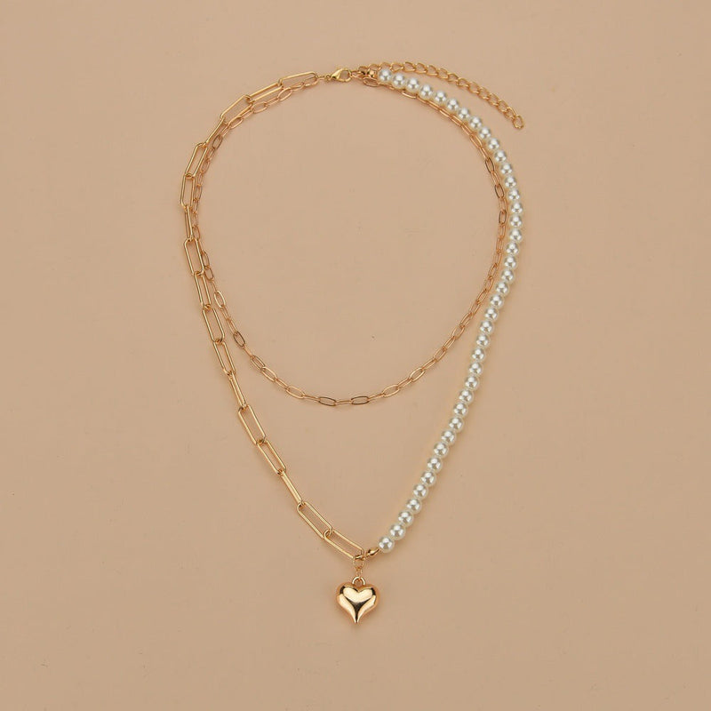 Pearl Half-Paper Clip Chain Necklace