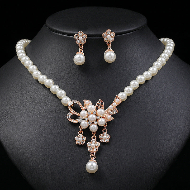 Rhinestone Pearl Wedding Jewelry Set for Bride Bridesmaid