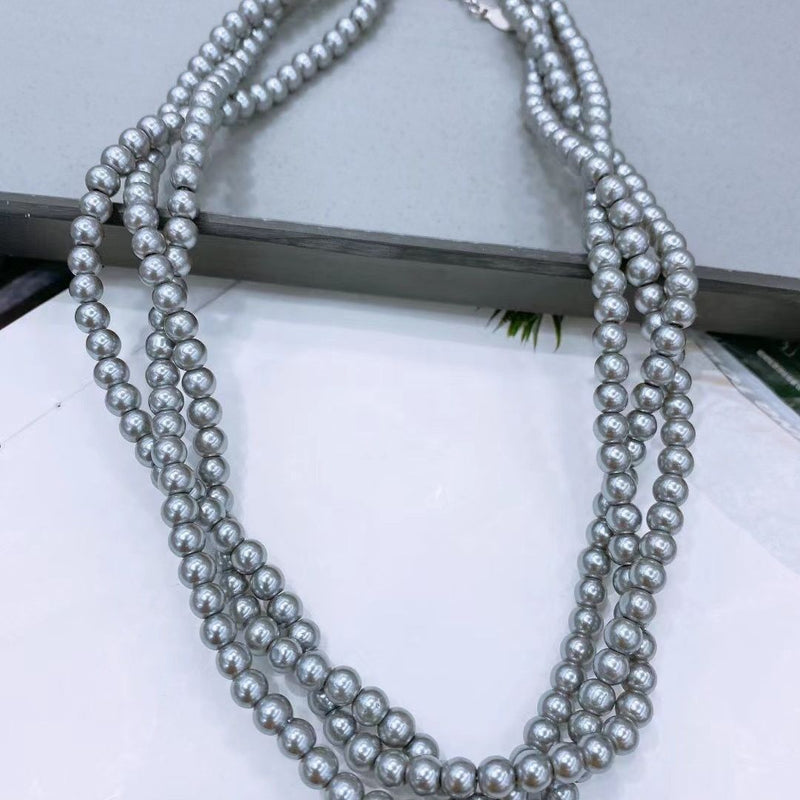 Gray Pearl Necklace Vintage Layer Choker