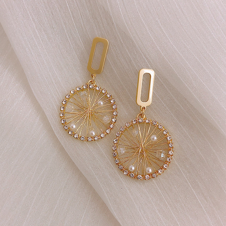 Rhinestone Beads Paving Dream Catcher Earring