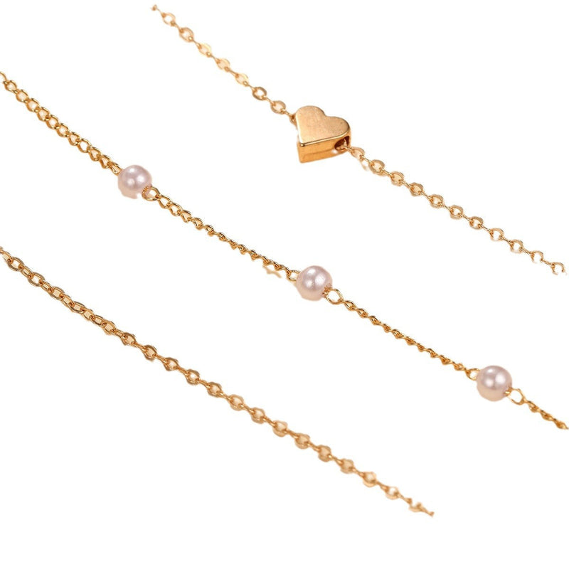 Alloy Heart Necklace Double Layer Fashion Chain Pearl Necklace