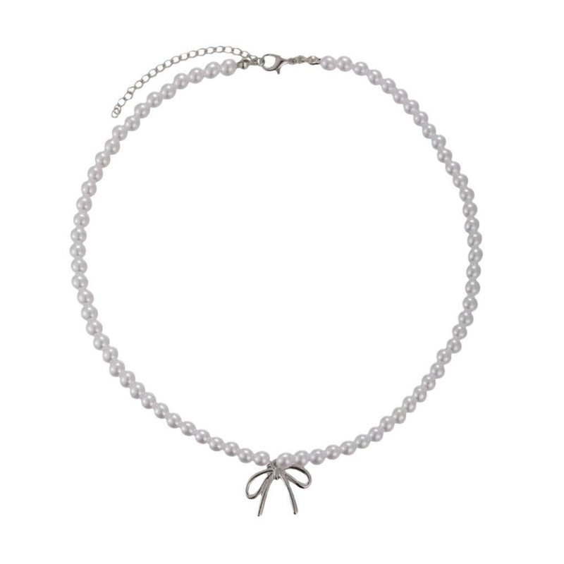Bow Knot Shape Necklace Women Pearl Beads Necklace