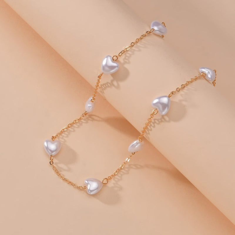 Faux Heart Pearl Beaded Necklace
