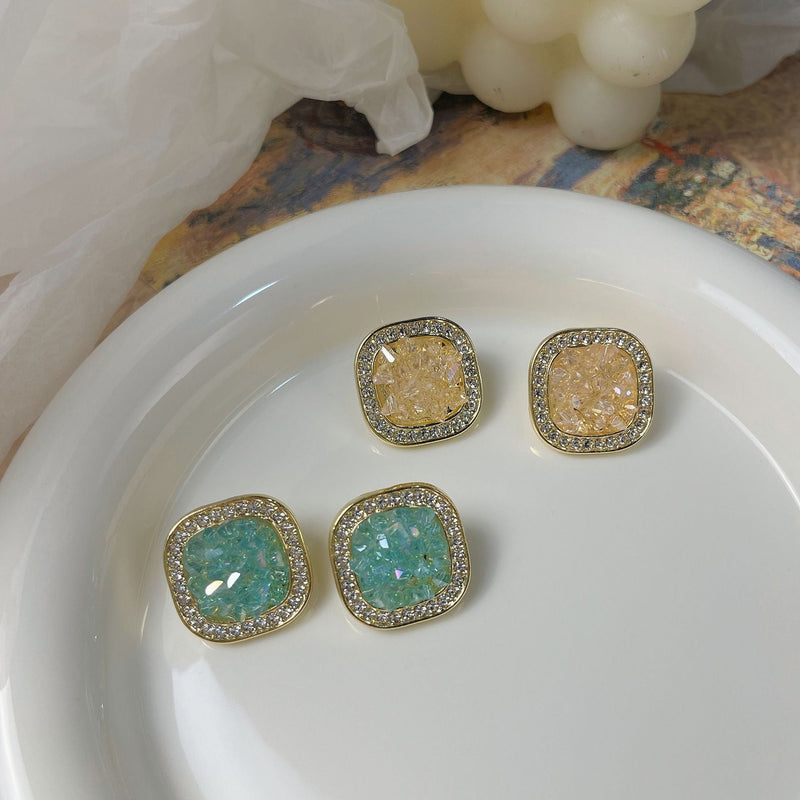 Geometric Square Crystal Studs Earrings