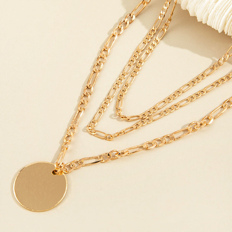 Vintage Layered Choker Necklace Geometric Round Pendant Necklace