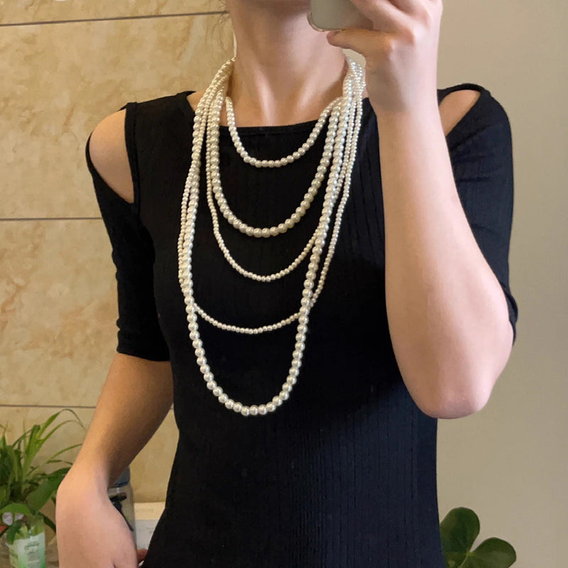 Simple Multi-layer Pearl Women's Necklace Long