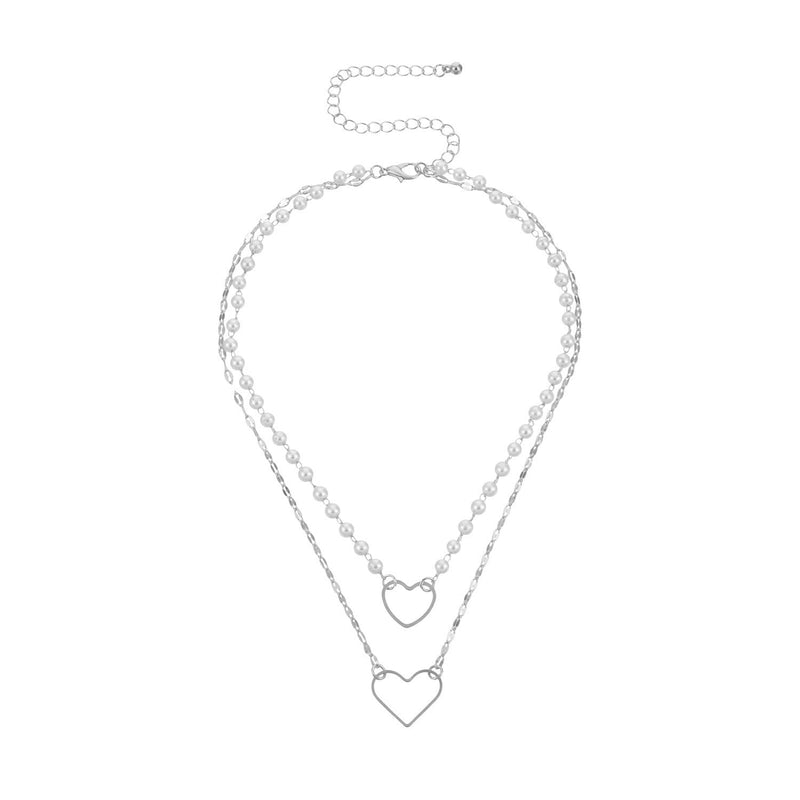 Beaded Pearl Necklace Heart Pendant