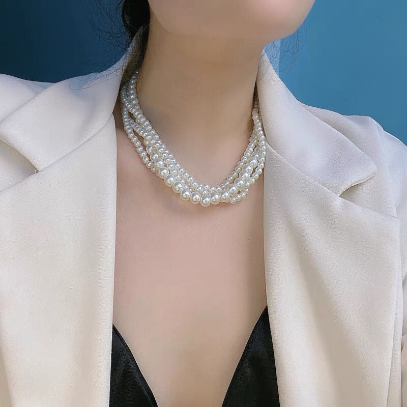 White Multi-Layer Pearl Wedding Necklace