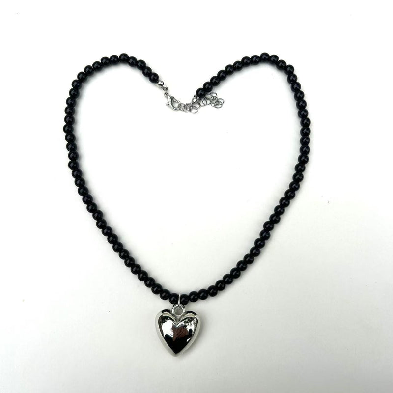 Peach Heart Black Bead Necklaces