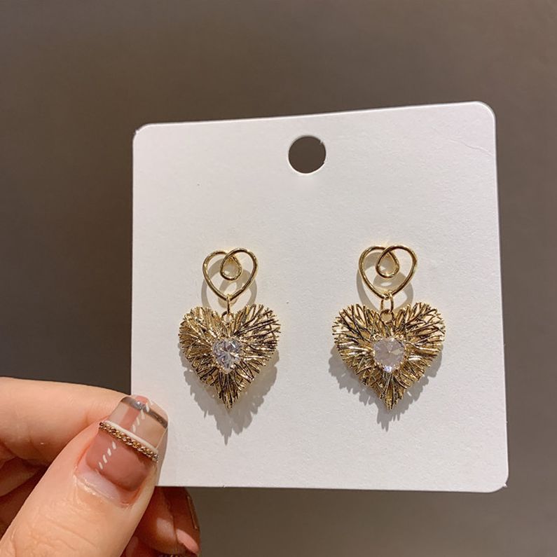 Crystal Rhinestone Heart Shaped Drop Earrings