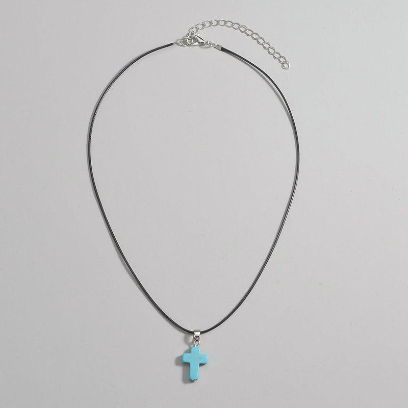 Natural Gemstone Cross Pendant Necklace