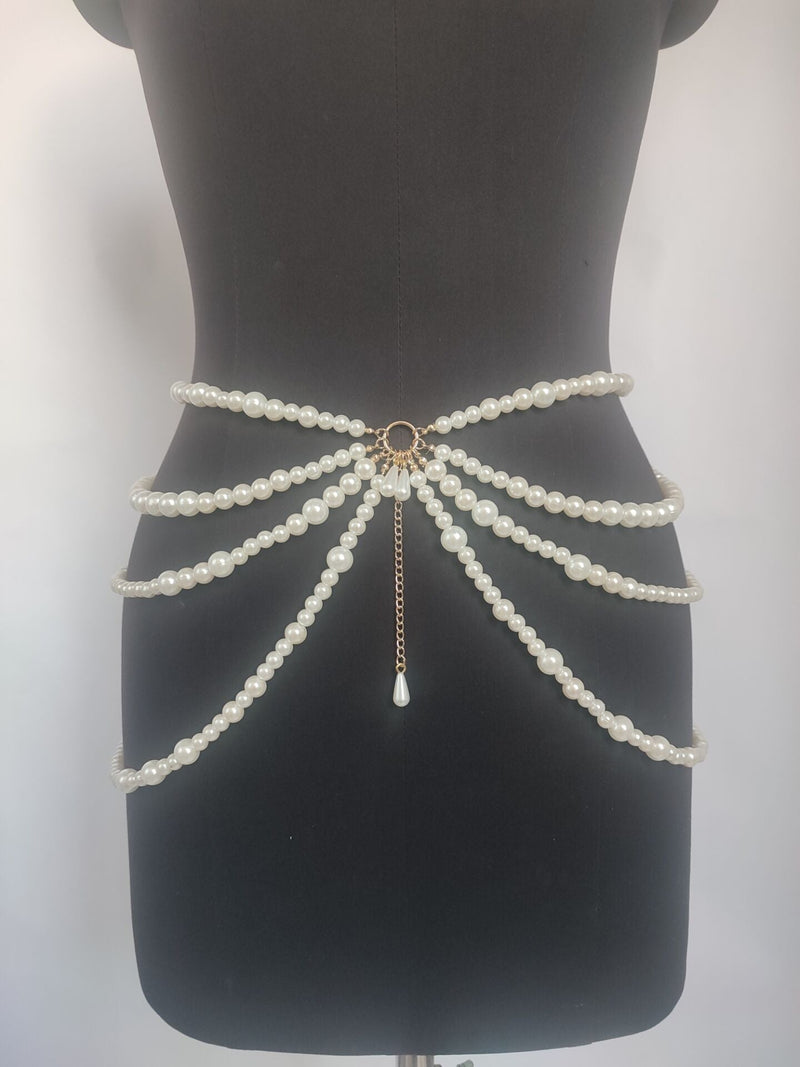 Women Multilayer Pearl Waist Chains