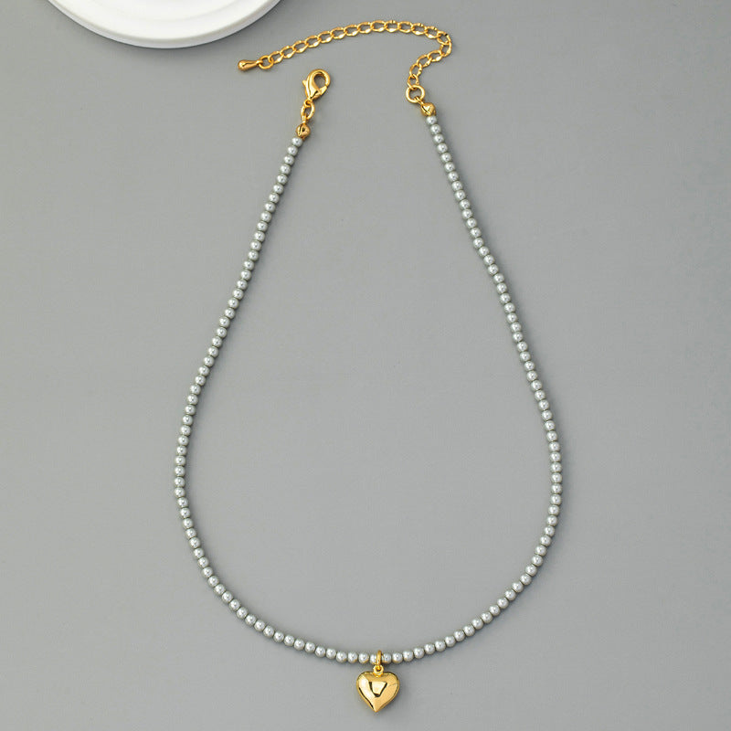 Heart Pearl Beads Chain Choker Necklaces