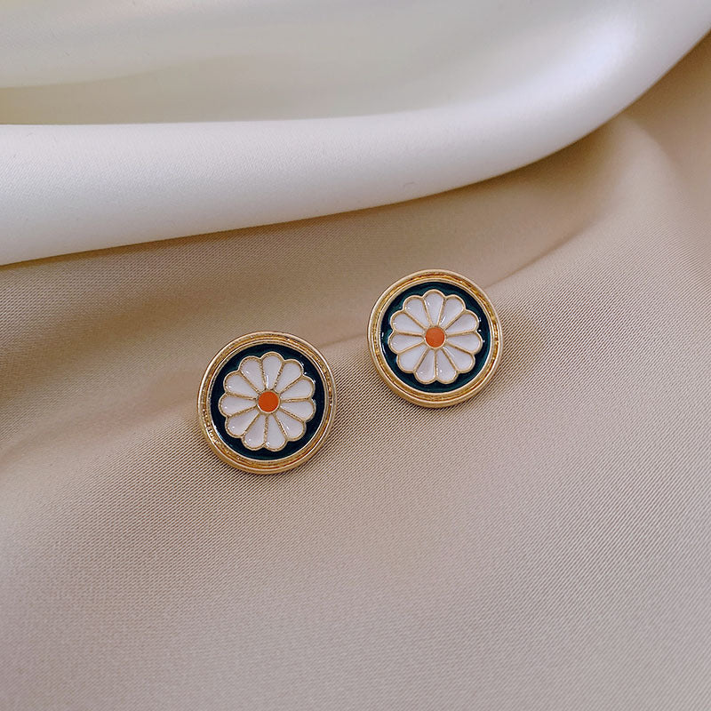 Blue Enamel Daisy Flower Stud Earrings