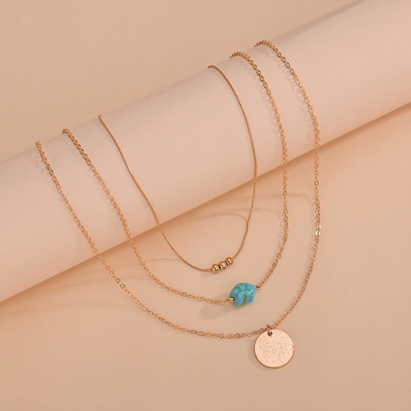 Double-Layer Necklace Water Drop Turquoise Pendant