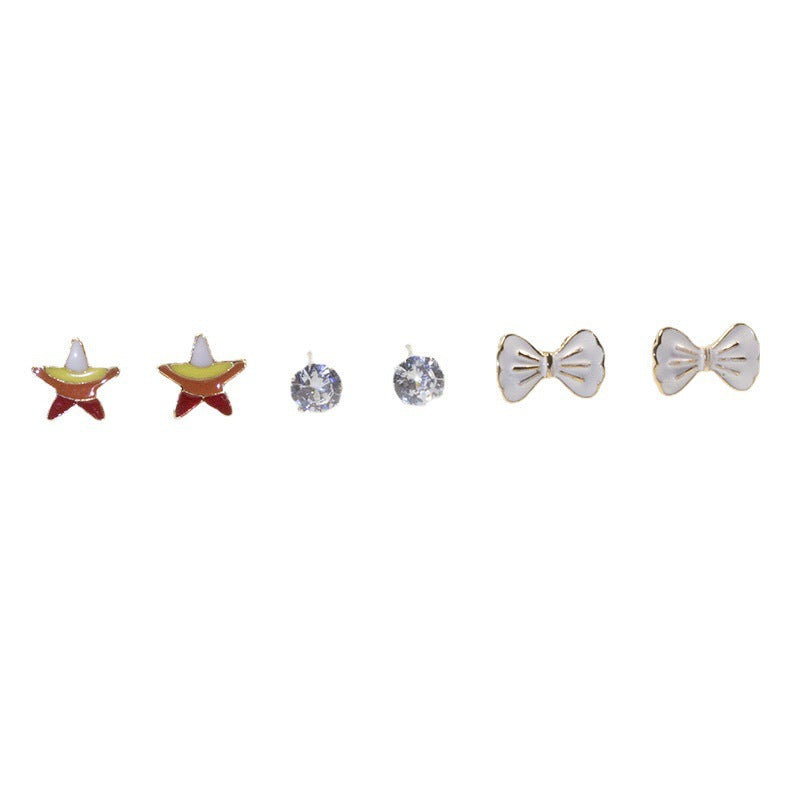Bow star stud earrings set