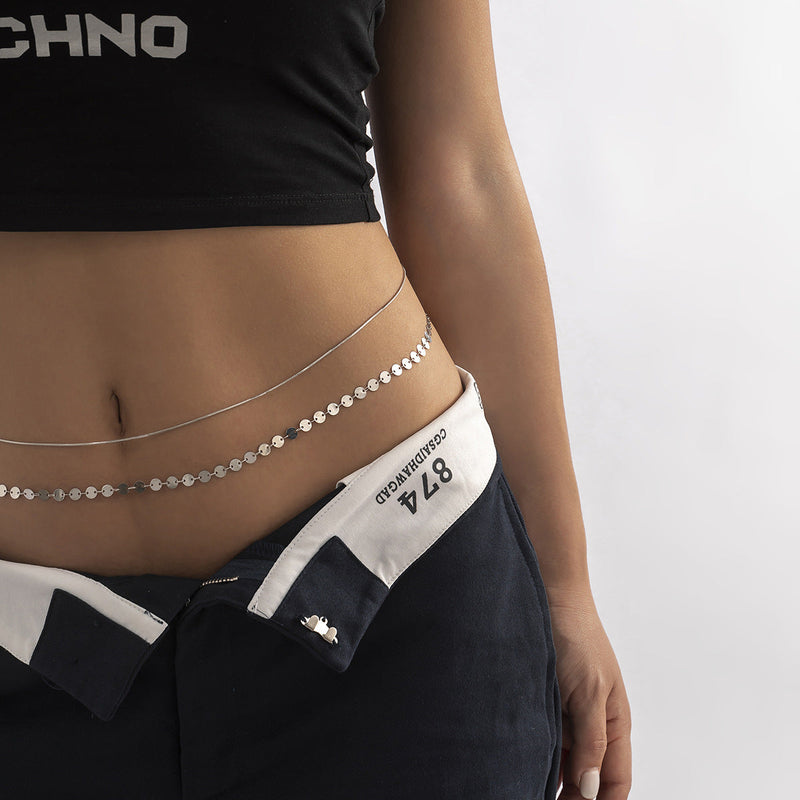 Women Sequin Snake Bone Chain Double Waist Simple Geometric Body Chain