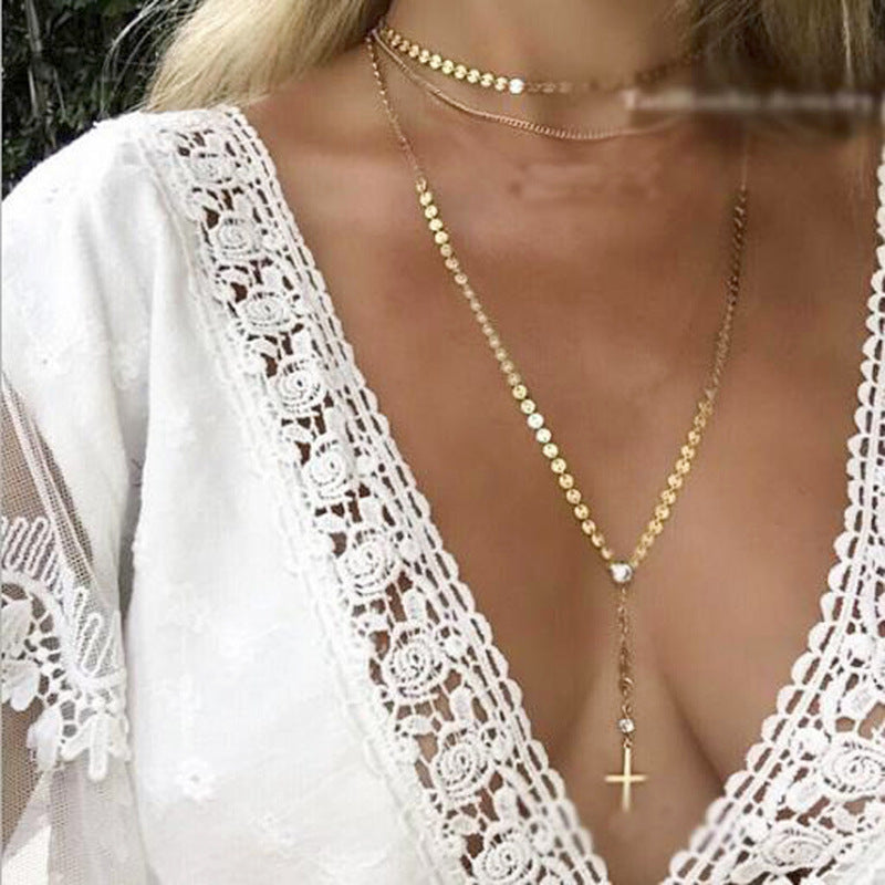 Disc Cross Pendant Necklace