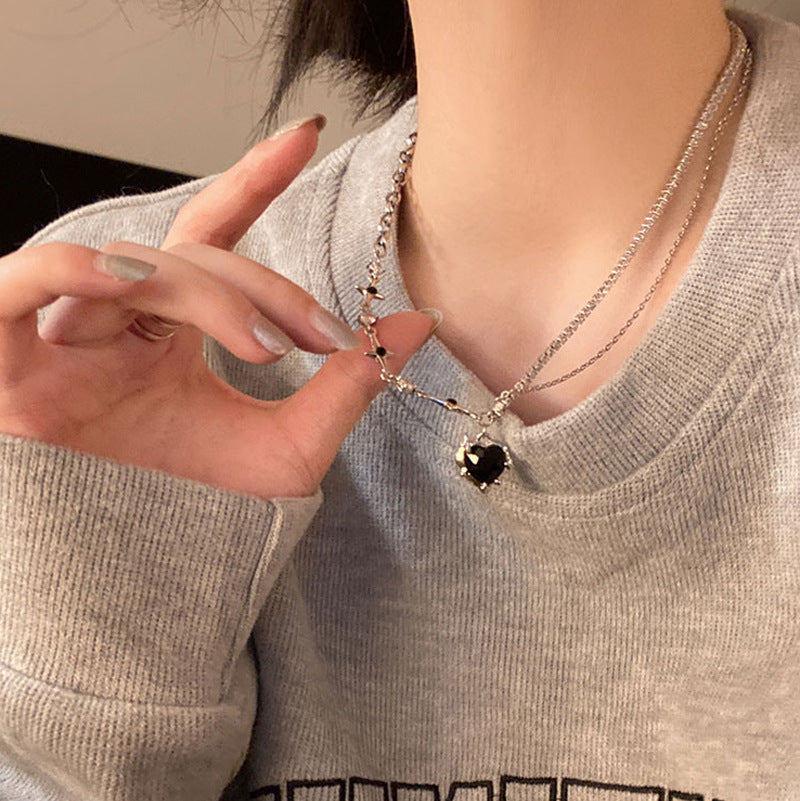 Love Star Rhinestone Chain Necklace Women