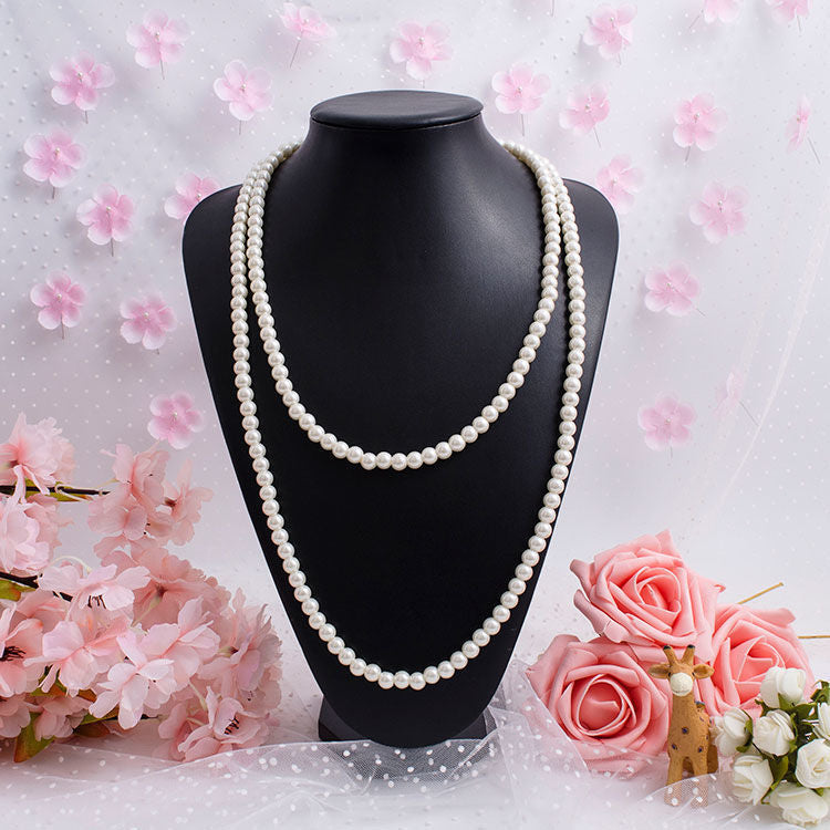 Layers White Glass Pearl Costume Strand Collar Necklace