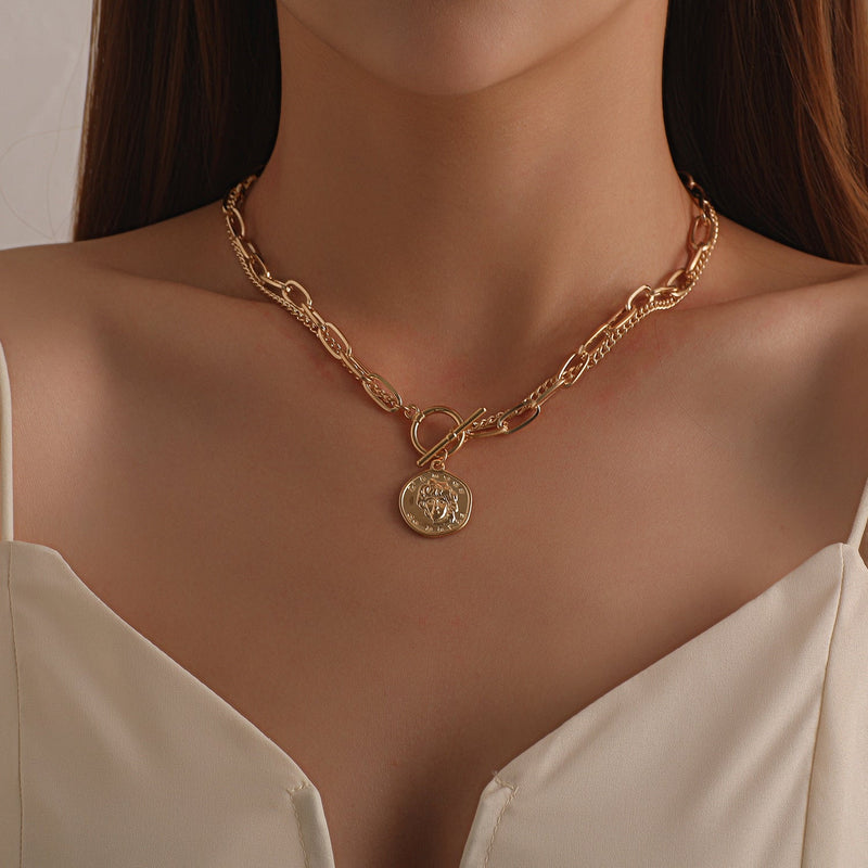 Punk Irregular Round Medal Coin Necklace