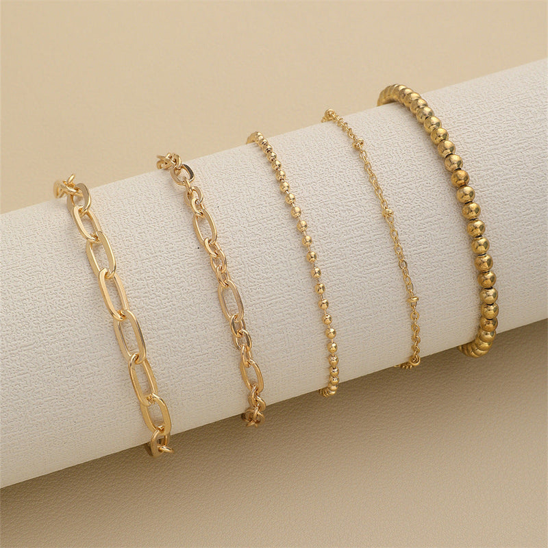 Metallic Beads Chain 5pcs Bracelet Set