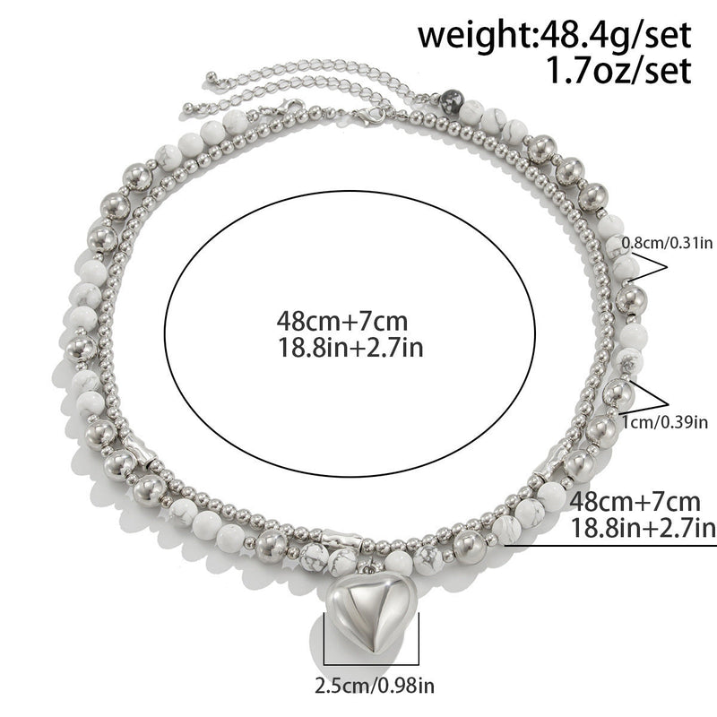Layered Heart Pendant Beaded layer Necklace