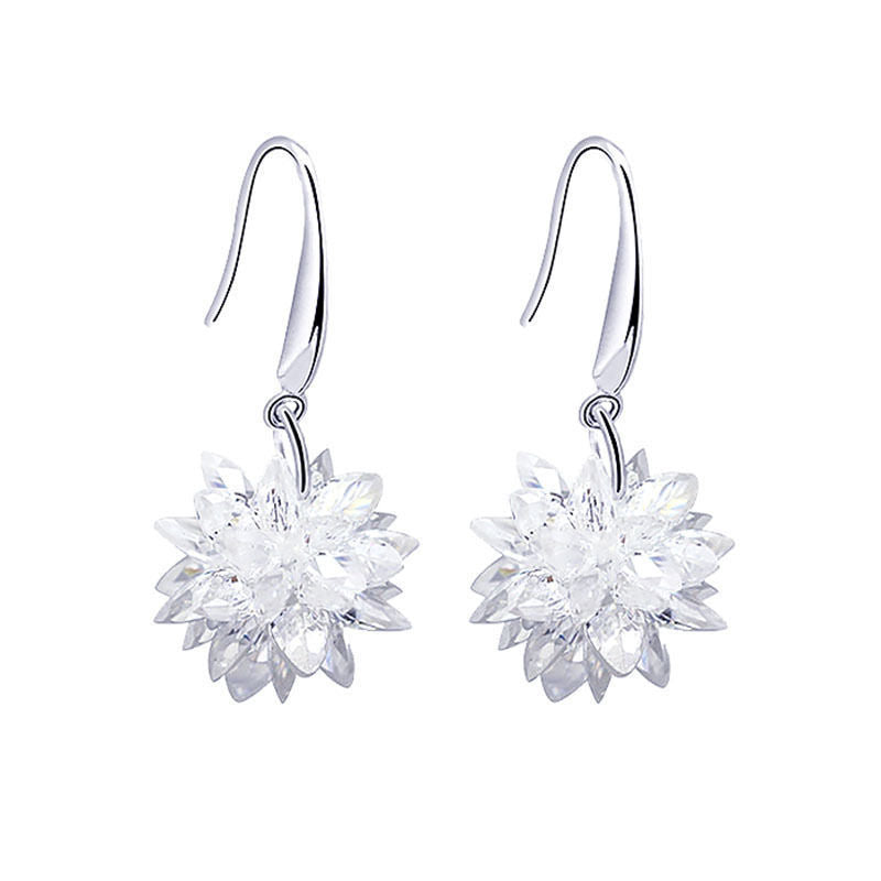 Handmade Long Tassels Flower Ball Crystal Hook Earrings