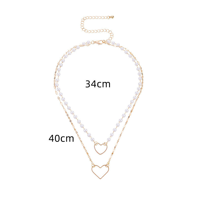 Love Heart Baroque Pearl Necklace Double Layer