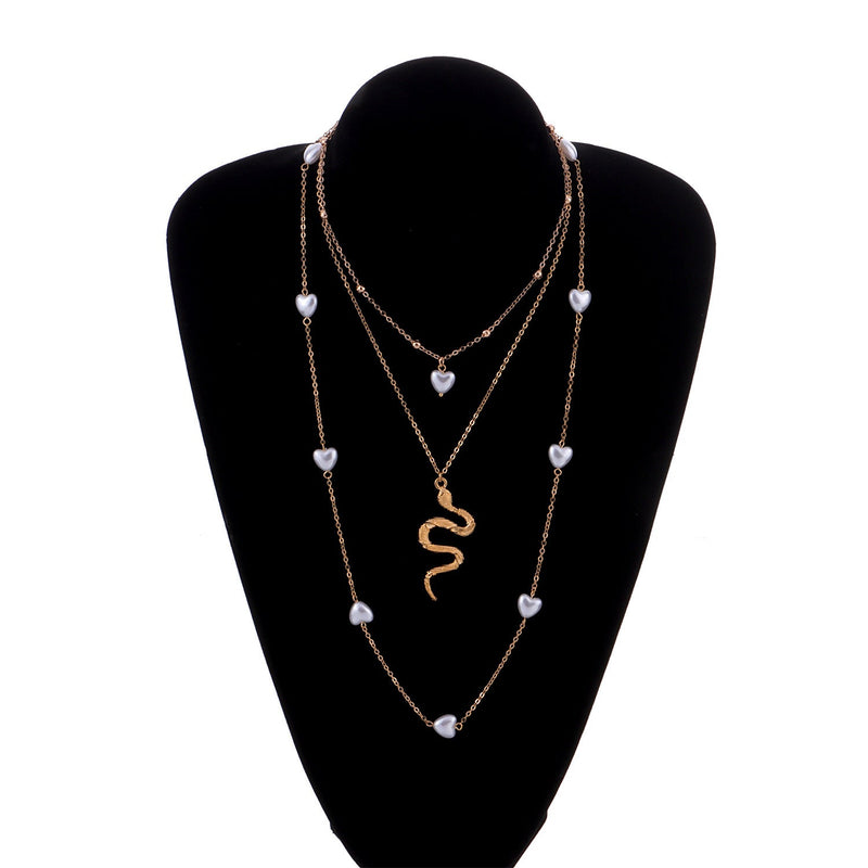 Multi Layer Fashion Chain Pearl Snake Necklace