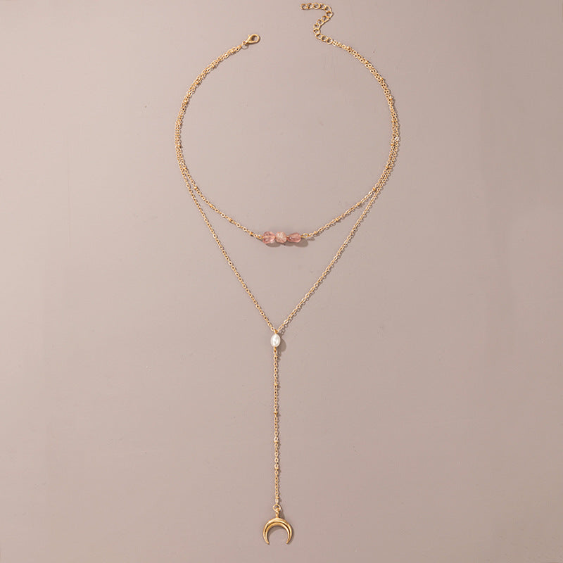 Double Layer Chain Moon Pendant Necklaces Jewelry