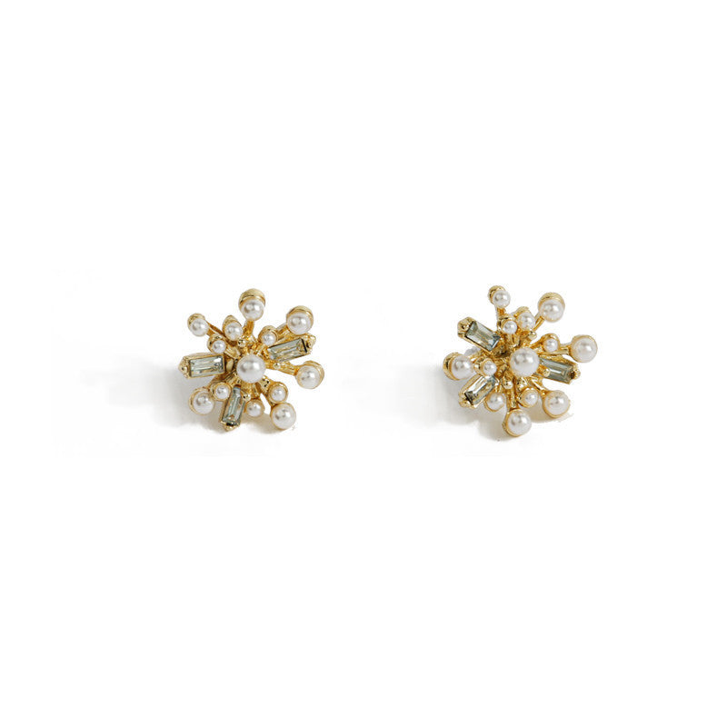 Pearl Rhinestone Firework Stud Earrings