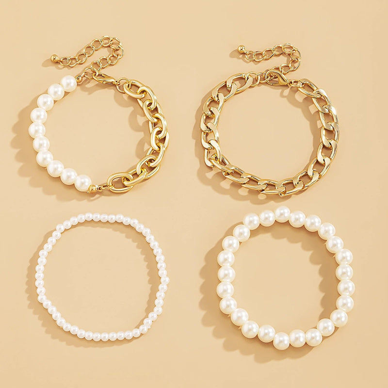 Cuban Link Chain Pearl Bracelet