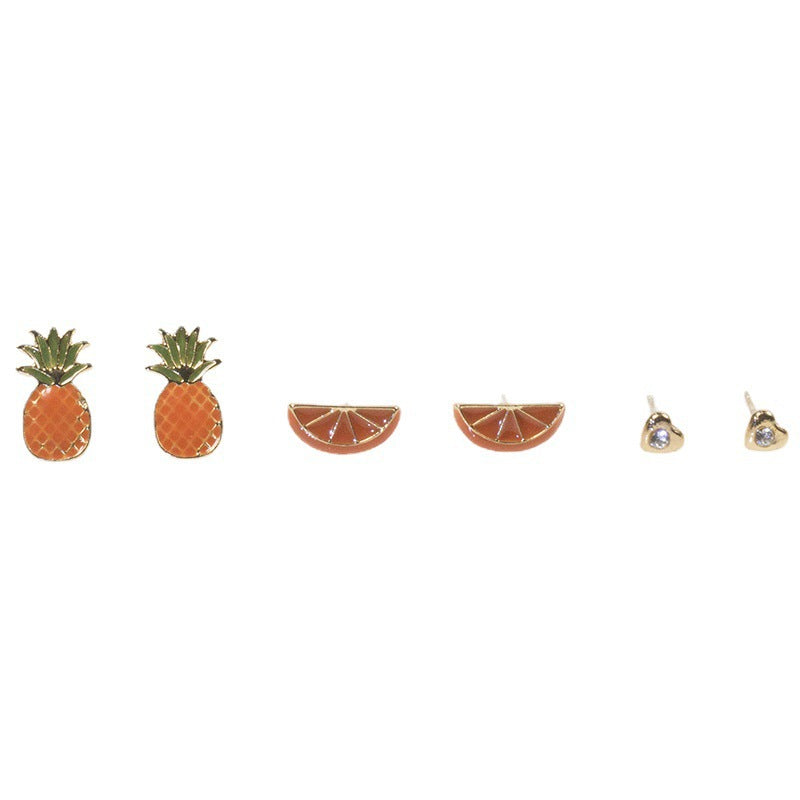 Pineapple orange stud earrings set