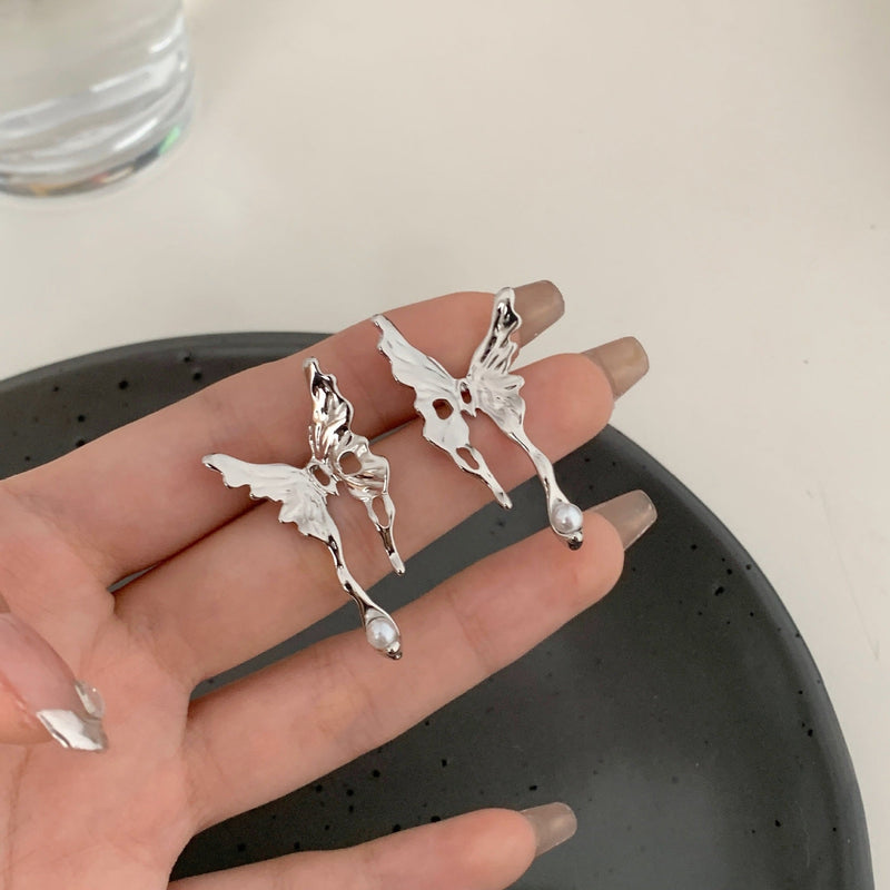 Exaggerated Butterfly Metal Stud Earrings