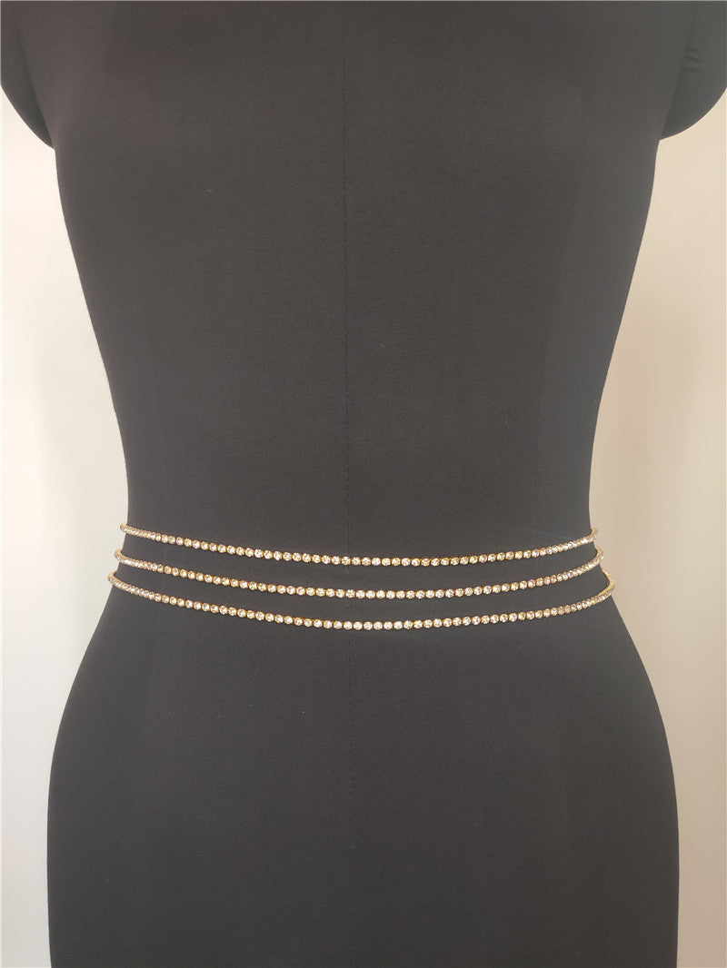 Sexy Body Jewelry Multilayer Rhinestone Waist Chain for Women