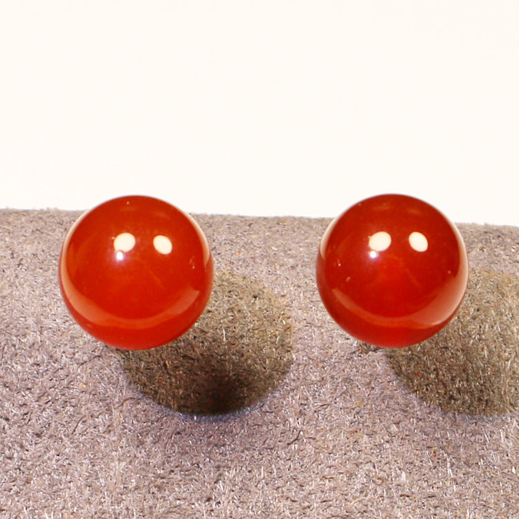Natural Agate Stud Earrings Simple Round Bead Earrings