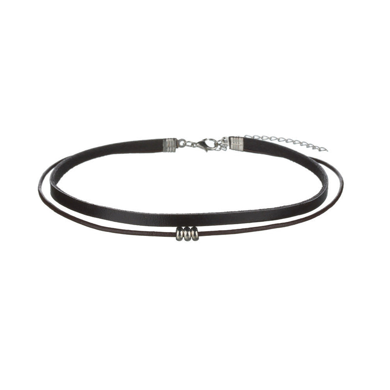 Leather Black Layered Beaded Velvet Choker Necklace