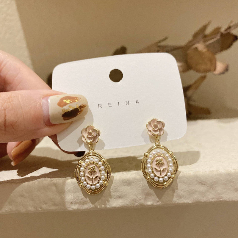 Enameled Pearl Beads Earrings